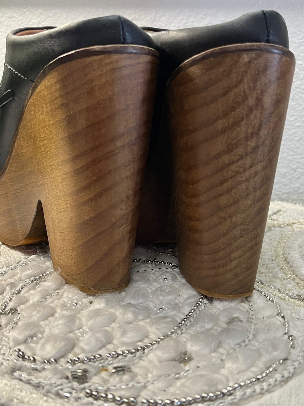 Free People Chance Clogs Black Leather Platform Mules Size 37 Boho Wooden Heel - Picture 10 of 13